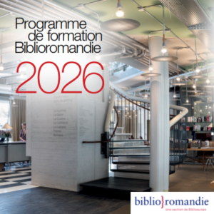 Page de couverture du programme de formation continue 2026 de Biblioromandie. Il porte le titre 